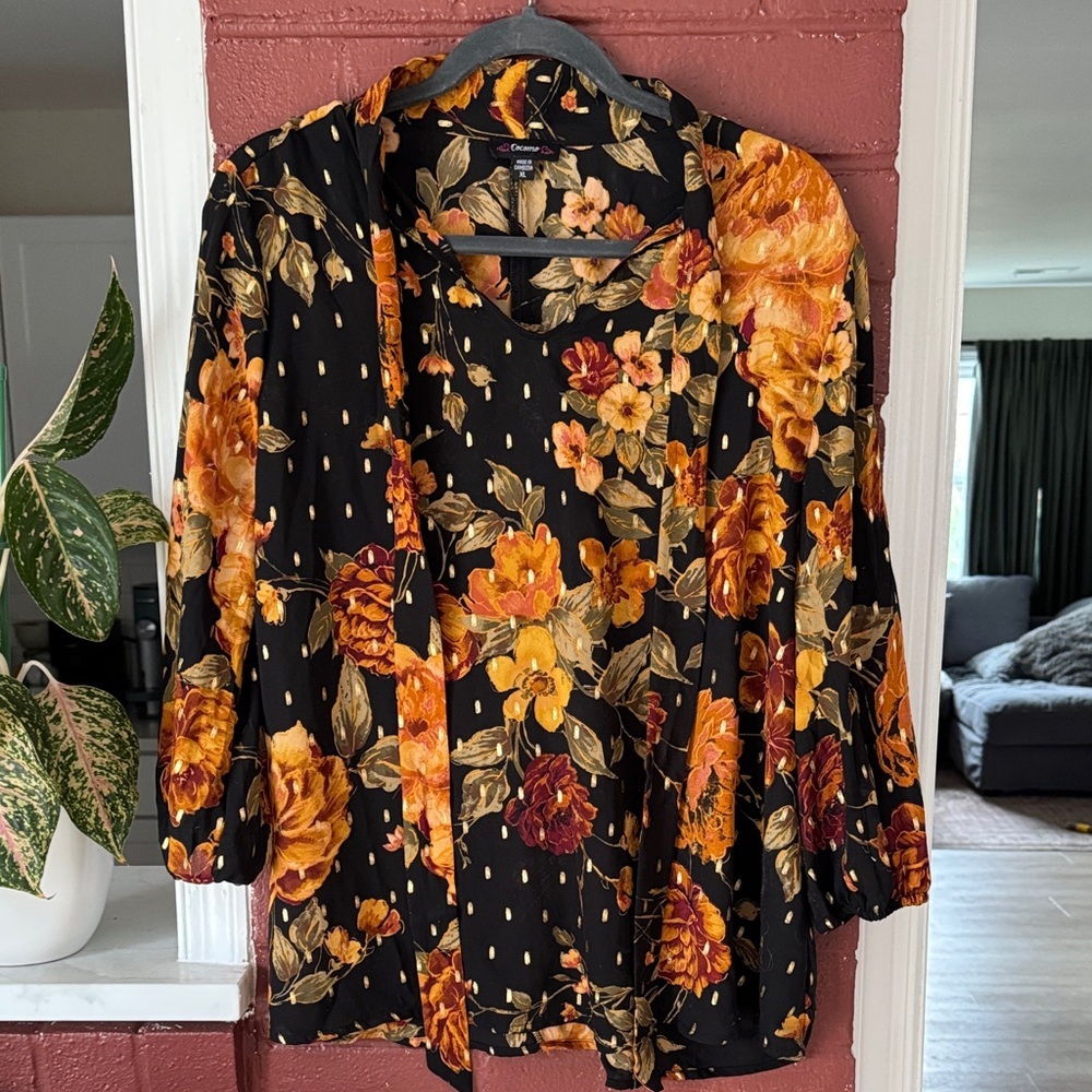 Cocomo Black and Orange Floral Blouse